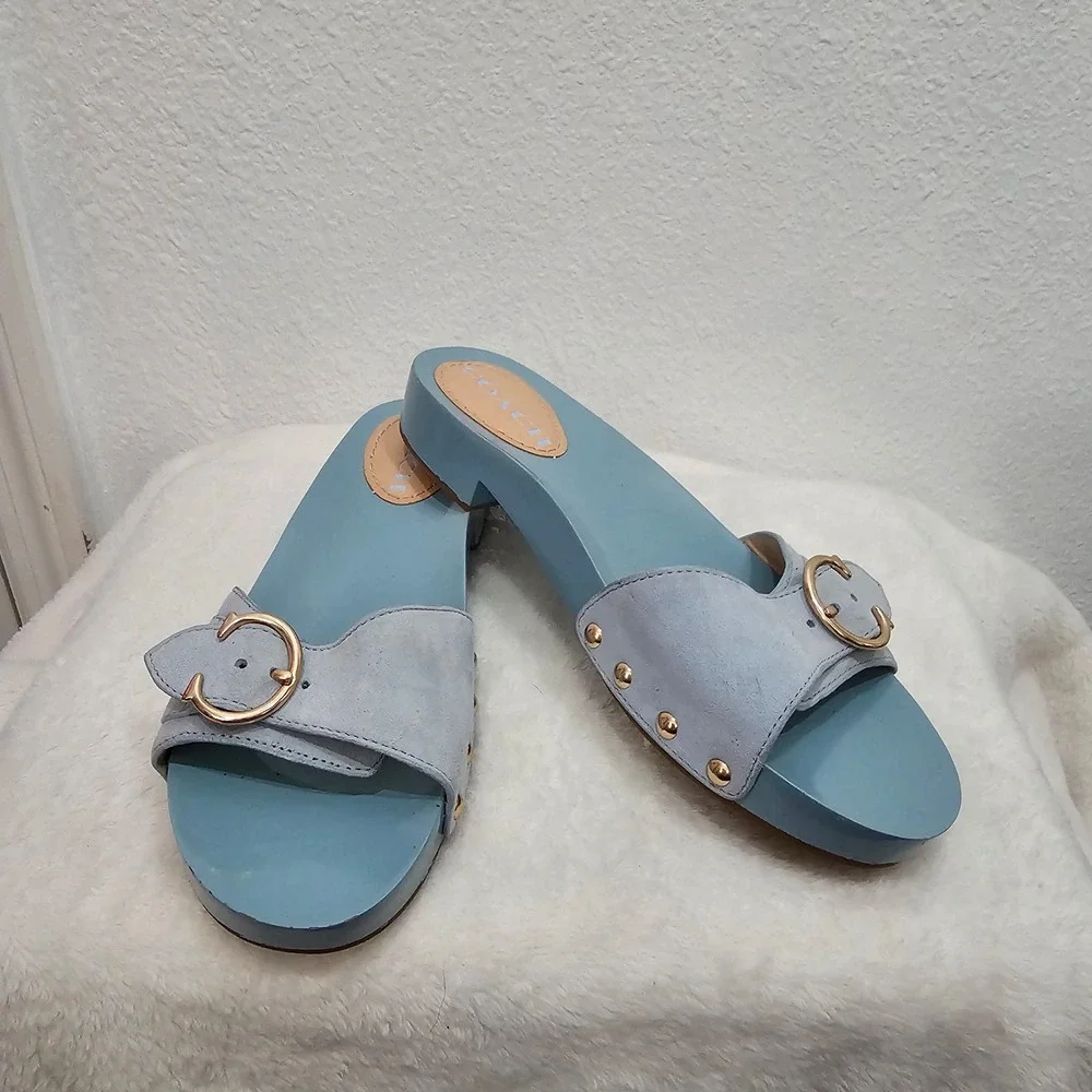 Coach Bleeker Suede Blue Sandals Women's Size 8 - Picture 1 of 7